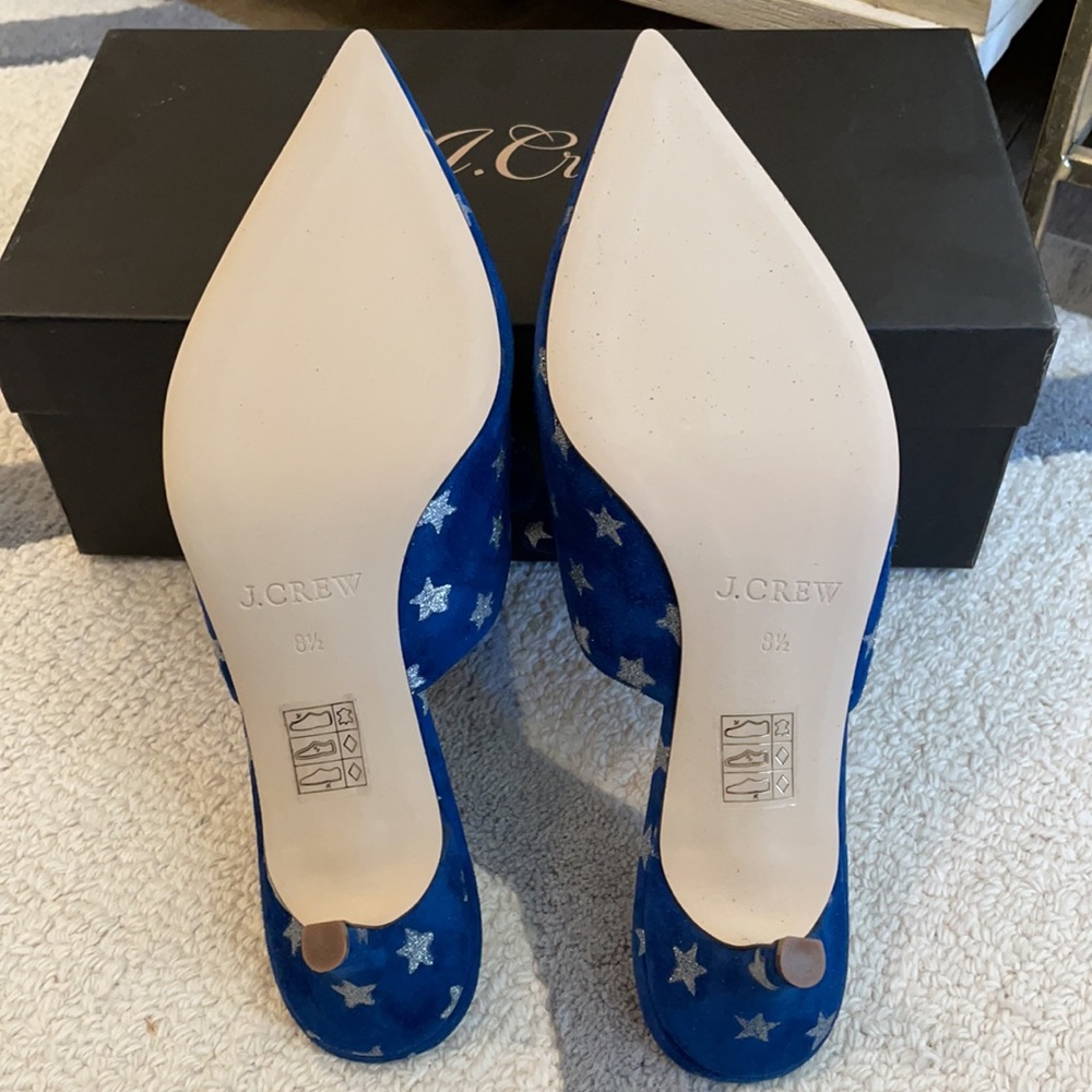❌SOLD❌J. Crew Star Suede Slide Heels Blue Silver - Picture 7 of 10